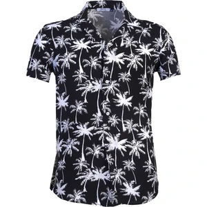 Exve Exclusive Siyah Üzerine Beyaz Hawaii Palmiye Dijital Baskı Oversize Rahat Kesim Kısa Kollu Salaş Gömlek