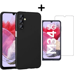 Samsung Galaxy M34 5g Uyumlu Kılıf Esnek Silikon Telefon Kılıfı ve Temperli Cam Ekran Koruyucu