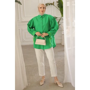 Yeşil Kol Detaylı Terikoton Gömlek