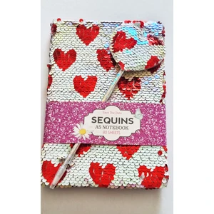 Sequins Günlük Hatıra Defteri Rengarenk Pullu Kalpli Kalemli 80Y Çizgili - Renk Seçmeli 1 Adet