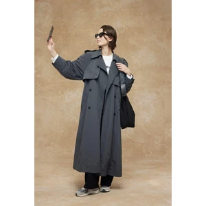 Teknik Kumaş Oversize Trenckot Antrasit
