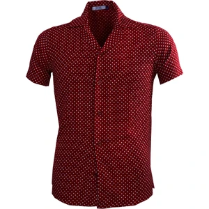 Exve Exclusive Bordo Üzeri Beyaz Puantiye Dijital Baskı Oversize Rahat Kesim Kısa Kollu Salaş Gömlek