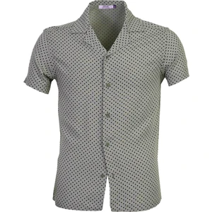 Exve Exclusive Haki Yeşil Üzeri Siyah Puantiye Oversize Rahat Kesim Kısa Kollu Salaş Gömlek