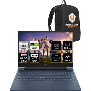 Hp Victus 16 Intel Core I7 14700HX 64GB 4tb SSD RTX4050/6GB 144Hz 16.1" Fhd Fdos Taşınabilir Bilgisayar & Per4 Çanta 9J253EAPN335