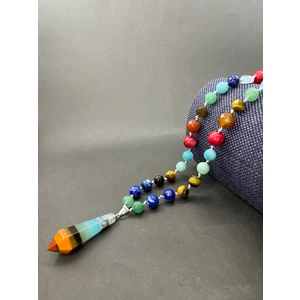 El Yapımı Mala Kolye Doğal Taş 7 Çakra Özel Tasarım Uzun Makrome Ayarlanabilir Kolye