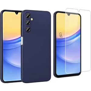 Samsung Galaxy A15 ile Uyumlu Kılıf Soft Yumuşak Telefon Kılıfı ve Temperli Cam Ekran Koruyucu