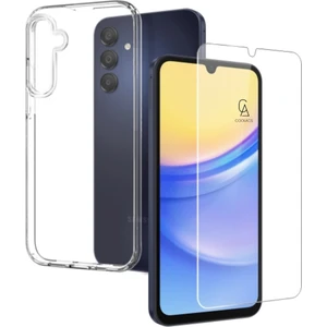Samsung Galaxy A15 Uyumlu Kılıf Esnek Silikon Telefon Kılıfı ve Temperli Cam Ekran Koruyucu