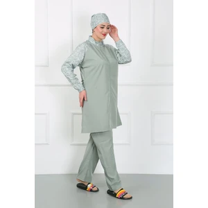 Büyük Beden Desenli Tesettür Mayo Su Yeşili 44030