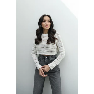 Ekru Örme Crop Bluz