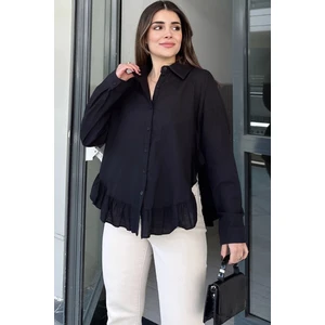 New Laviva Kadın Siyah Eteği Fırfır ve Yırtmaç Detaylı, Terletmez Rahat Kumaş, Salaş Gömlek