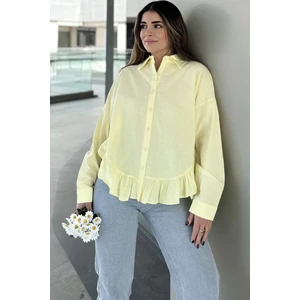 New Laviva Kadın Sarı Eteği Fırfır ve Yırtmaç Detaylı, Terletmez Rahat Kumaş, Salaş Gömlek