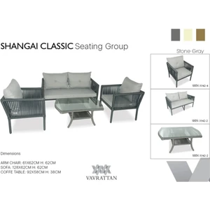 Shangai Classic Rattan Oturma Takımı 2+1+1+Sehpa Taş Gri