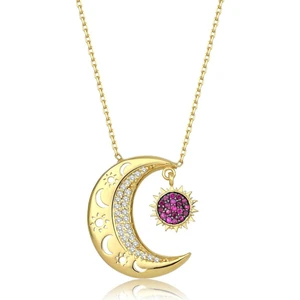 Yakut Ay - Güneş Motifli Pırlanta Tasarım Kolye