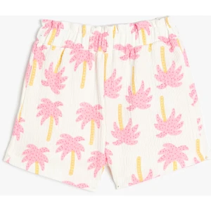 Şort Palmiye Baskılı Beli Lastikli Pamuklu