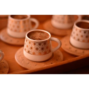 B0930 Nakkaş 6 Kişilik Kahve fincan Takımı seti Desen Altlıklı