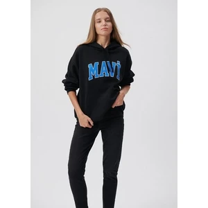 Kadın Mavi Logo Baskılı Kapüşonlu Siyah Sweatshirt 1600361-900