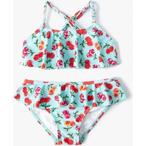 Kirazlı Bikini Seti 2 Parça Fırfırlı Çapraz Askılı