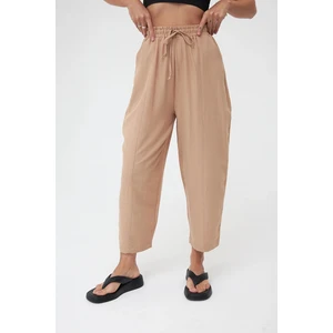 Kadın Camel Renk Belden Lastikli Ayrobin Şalvar Pantolon