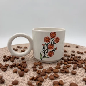 Nakkaş Çini Seramik Kupa Mug Turuncu Papatya Baskılı 59
