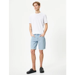 Kot Şort Bermuda Slim Fit Katlı Paça Düğmeli Cep Detaylı