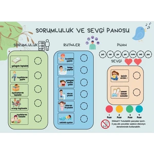 2-4 Yaş Mıknatıslı Manyetik Günlük Sorumluluk Panosu 30X42 cm + Mıknatıslı Stickerlar-  Okul Öncesi