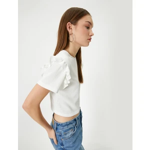 Fırfırlı Tişört Kısa Kollu Bisiklet Yaka Dokulu