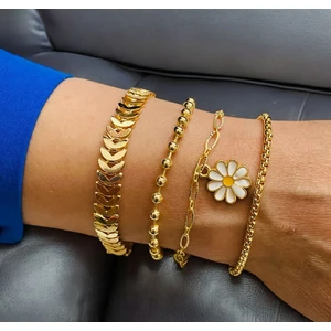 Altın Kaplama 4'lü Kombin Bileklik Seti Gold Renk Zincir Bilezik Künye