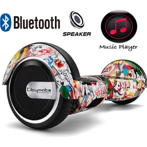 Elektrikli Kaykay Hoverboard Bluetooth Hoparlörlü 6.5 Inch Akıllı Dengeli - Grafiti Desenli