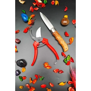 Swencraft 2 Li Set Bağ Bahçe Dal Budama Çelik Makası ve Outdoor Piknik Çakısı Kamp Bıçağı ( Ceviz Ağacı)