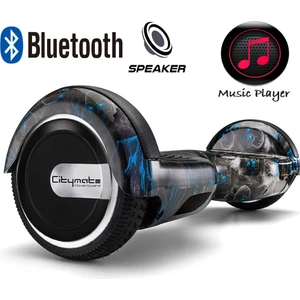Elektrikli Kaykay Hoverboard Bluetooth Hoparlörlü 6.5 Inch Akıllı Dengeli - Siyah Kurukafa Grafiti Desenli