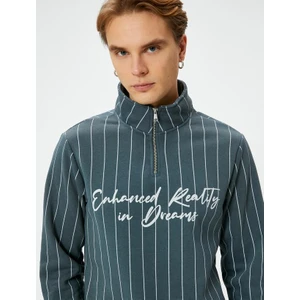 Yarım Fermuarlı Sweatshirt Slogan Baskılı Dik Yaka