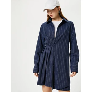 Gömlek Mini Elbise Yarım Pileli Uzun Kollu