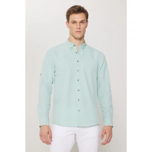Altınyıldız Classics Erkek Mint Slim Fit Dar Kesim Gofre Desenli Düğmeli Yaka Oxford Gömlek