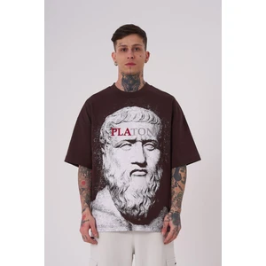 Erkek Premium Platon Oversize Kahverengi Tişört