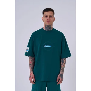 Erkek Born Again Eye Baskılı Oversize Petrol Yeşili Tişört