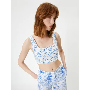 Çiçeli Crop Üstü Fisto Kare Yaka Askılı