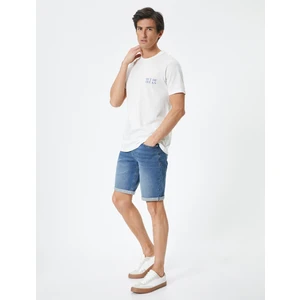 Kot Şort Slim Fit Düğmeli Cepli Katlı Paça Detaylı