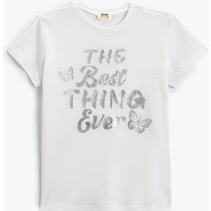 Tişört Slogan Baskılı Kısa Kollu Bisiklet Yaka Dokulu Pamuklu