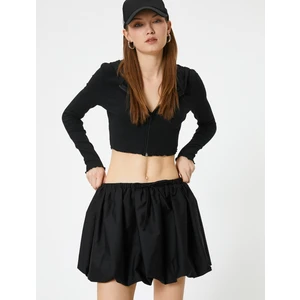 Crop Kapüşonlu Fermuarlı Hırka Uzun Kollu Slim Fit