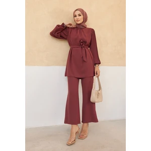 Kolları Piliseli Pantolon Tunik Takım - Gül Kurusu