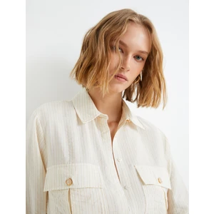 Uzun Kollu Gömlek Cepli Düğmeli Viskon Karışımlı