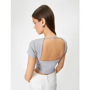 Sırt Dekolteli Tişört Crop Kısa Kollu Fitilli Slim Fit