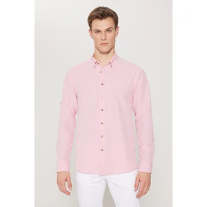 Altınyıldız Classics Erkek Pembe Slim Fit Dar Kesim Gofre Desenli Düğmeli Yaka Oxford Gömlek