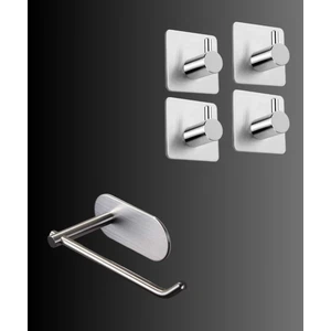 FH Design Home Paslanmaz Çelik Set Tuvalet Kağıtlığı - 4 Adet Havluluk - Yapışkanlı Bant Sistem