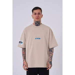 Erkek Born Again Eye Baskılı Oversize Açık Bej Tişört