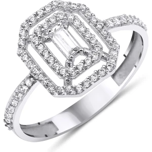 Fiyonk Kuyumculuk 14 Ayar Altın Beyaz Şerit Detaylı Baget Yüzük