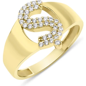 Fiyonk Kuyumculuk 14 Ayar Altın Taşlı Ş Harfli Yüzük