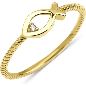 Fiyonk Kuyumculuk 14 Ayar Altın Beyaz Taş Detaylı Balık Yüzük