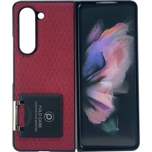 Samsung Galaxy Z Fold 5 Uyumlu Suni Deri Arka Koruma Kılıf - Kırmızı