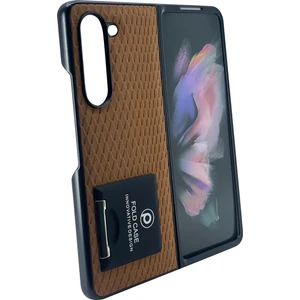 Samsung Galaxy Z Fold 5 Uyumlu Suni Deri Arka Koruma Kılıf - Kahverengi